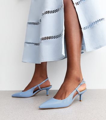 Light Blue Faux Patent Leather Slingback Pumps New Look