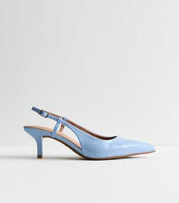 Light Blue Faux Patent Leather Slingback Pumps