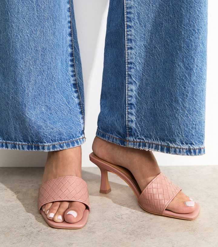 Wide Fit Light Pink Embossed Strap Mules