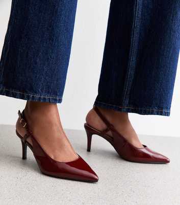 Wide Fit Dark Burgundy Faux Leather Slingback Court Shoes