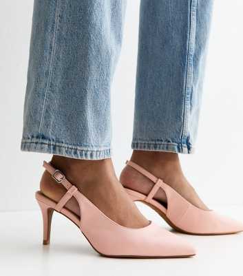 Wide Fit Light Pink Faux Leather Slingback Court Shoes