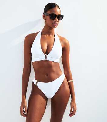 Cream Textured Jersey Ring Detail Bikini Bottoms