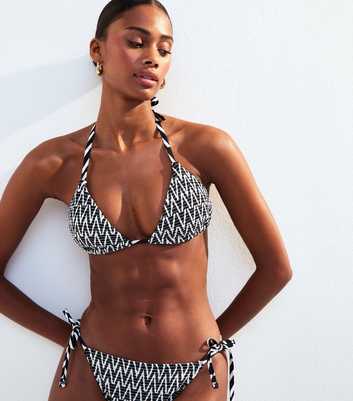 Black Patterned Shirred Halterneck Bikini Top