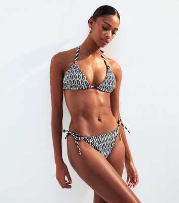Black Patterned Shirred Side Tie Bikini Bottoms