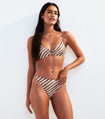 Brown Diagonal Stripe High Cut Leg Bikini Briefs