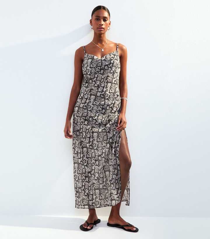 Black Snake Print Cowl Neck Maxi Beach Dress