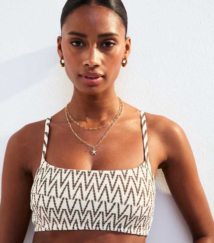 White Patterned Crop Bikini Top
