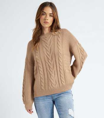 Urban Bliss Brown Cable Knit Crew Neck Jumper 