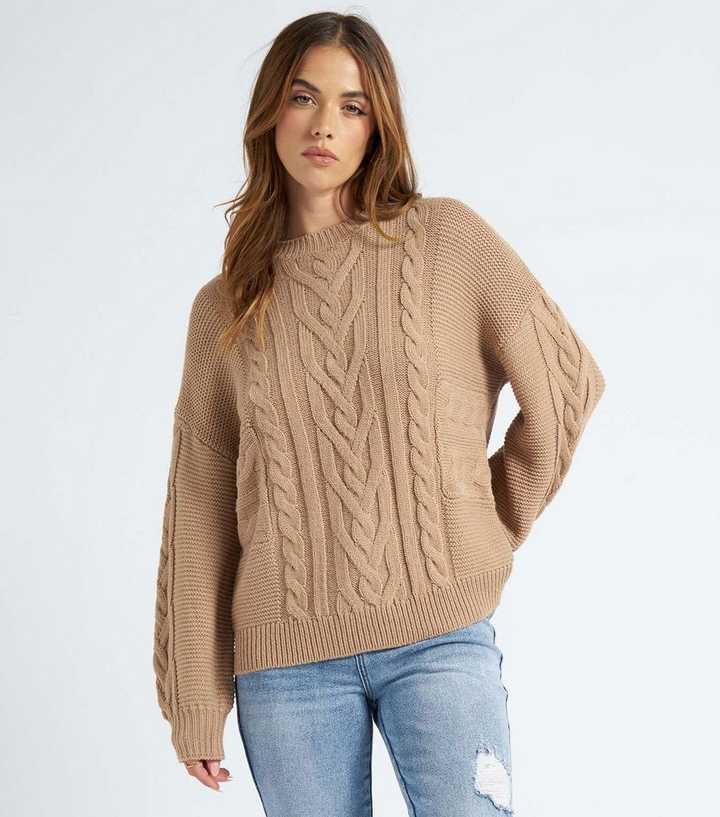 Urban Bliss Brown Cable Knit Crew Neck Jumper 