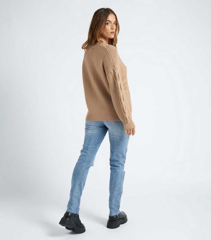 Urban Bliss Brown Cable Knit Crew Neck Jumper