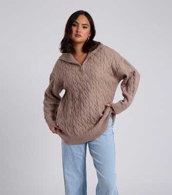 Urban Bliss Light Brown Cable Knit Half Zip Jumper