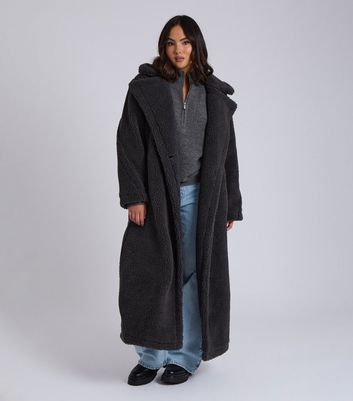 Borg Coat New Look Longline Coat Urban Bliss Grey Borg Longline Coat
