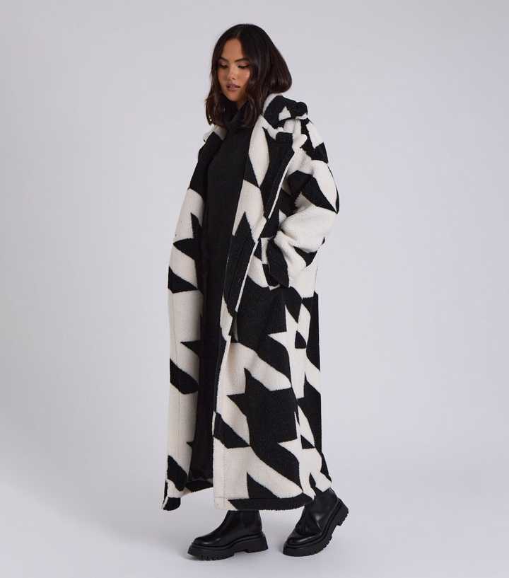 Urban Bliss Black Dogtooth Oversized Longline Coat New Look