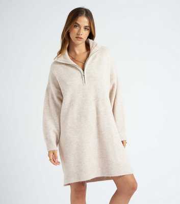 Urban Bliss Cream Knitted Half Zip Dress