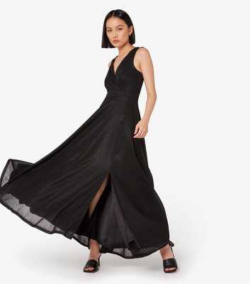 Apricot Black Side Slit Sparkle Maxi Dress