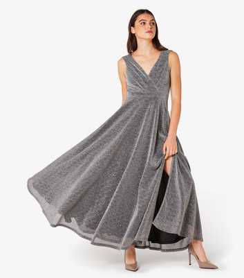 Apricot Silver Side Slit Sparkle Maxi Dress