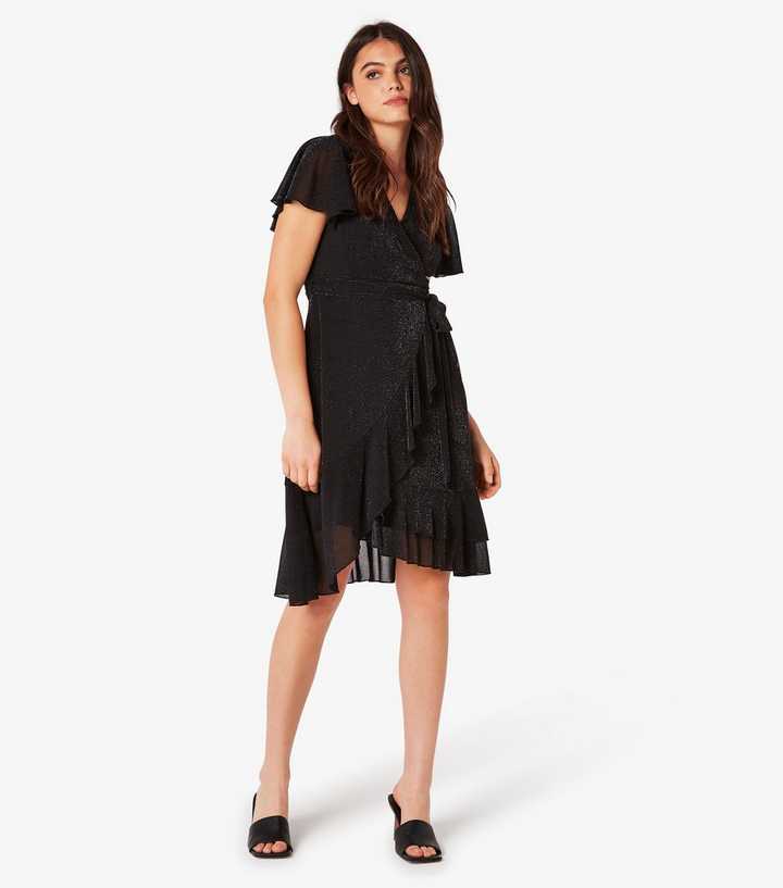 black sparkle wrap dress Black Glitter Wrap Draped Midi Dress  AX Paris