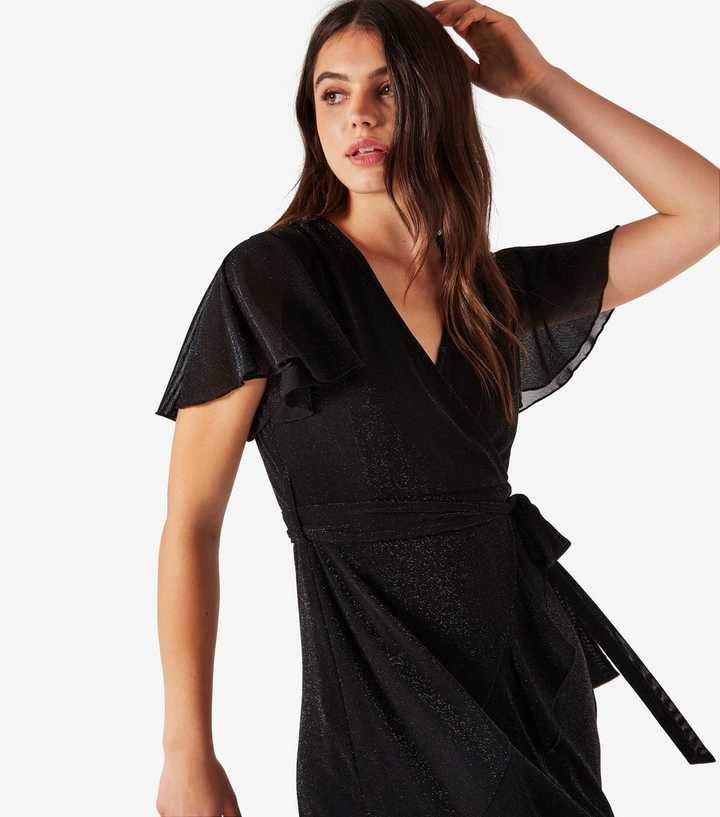 Apricot Black Sparkle Wrap Dress | New Look