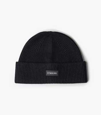 Gym King Black Logo Ribbed Beanie 