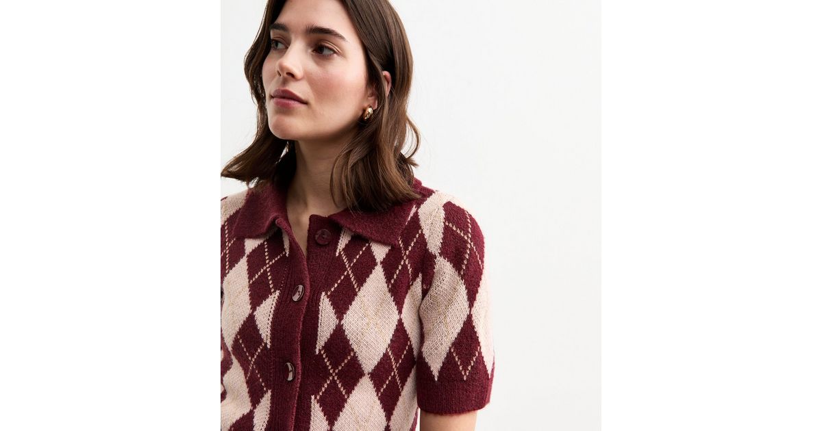 Short Sleeve Argyle Sweater Brooks Brothers 100% Cashmere Womens 
