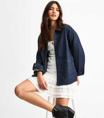 Blue Contrast Collar Denim Barn Jacket