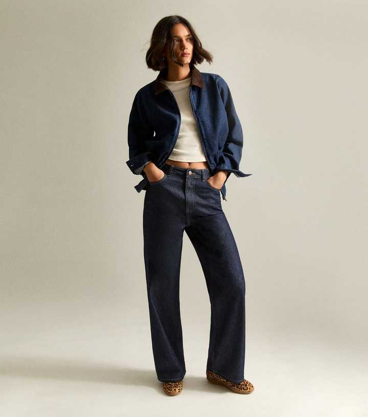 Blue Contrast Collar Denim Barn Jacket