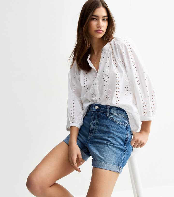 Blue Denim Boyfriend Fit Shorts