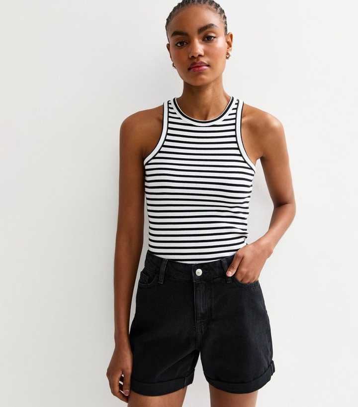 Tall Black Denim Boyfriend Shorts