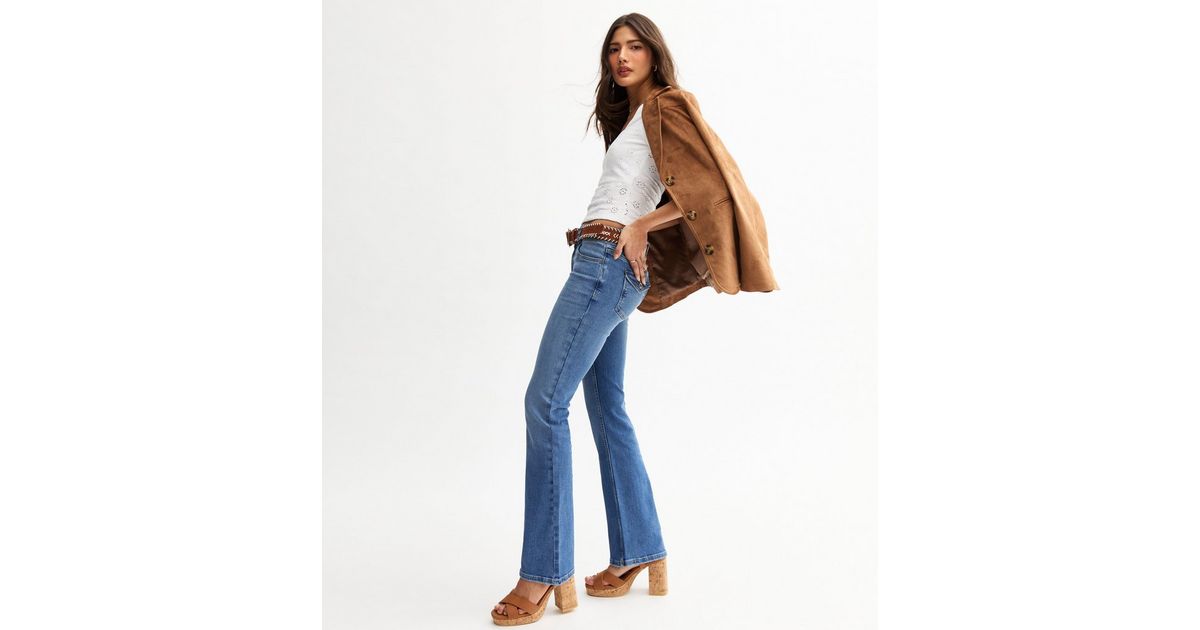 Blue Double Closure Flared Denim
