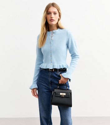 トップス ORGUE Frill hem knit cardigan Light Blue Frill Hem Knitted Cardigan | New Look