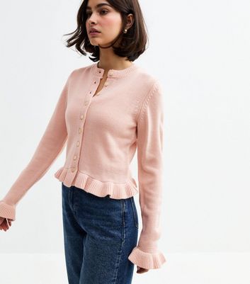 トップス ORGUE Frill hem knit cardigan pink-frill-hem-knitted-