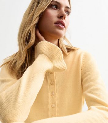 Light Yellow Frill Hem Knitted Cardigan | New Look