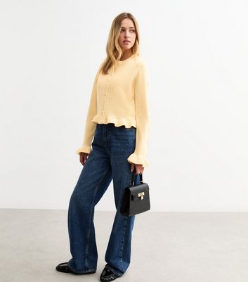 Light Yellow Frill Hem Knitted Cardigan | New Look