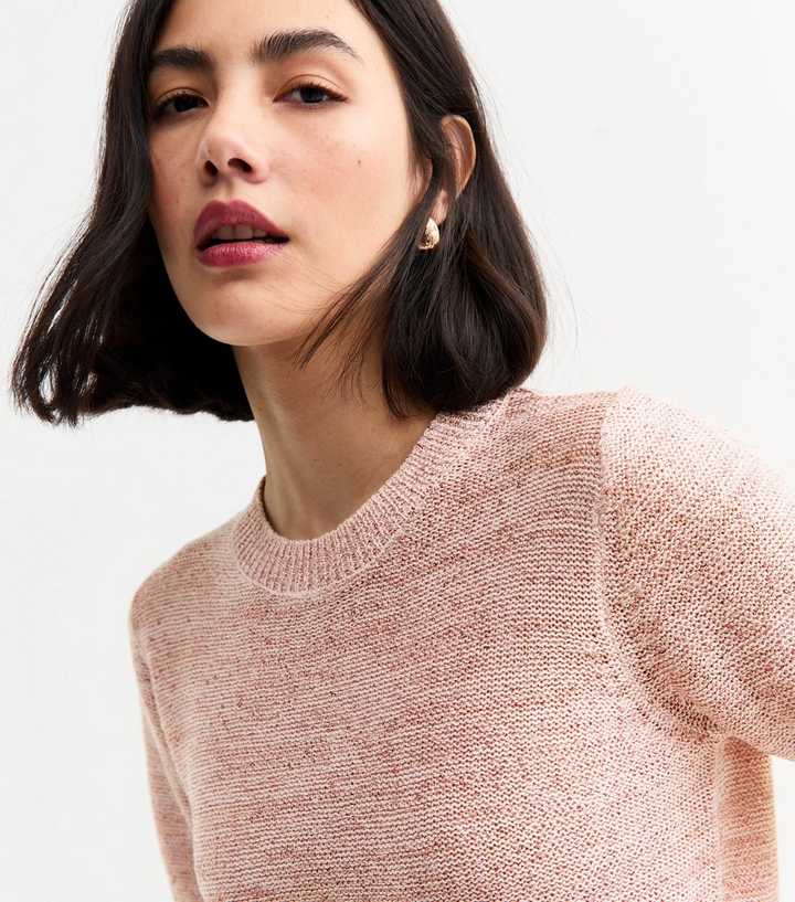 Pink Metallic Knit Sequin Embellished Knit Top 