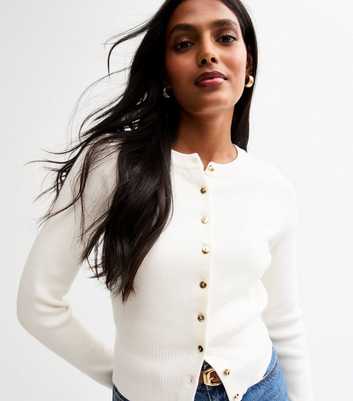 Cream Compact Knit Button Up Cardigan