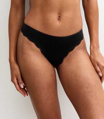 Black Lace Trimmed Jersey Thong