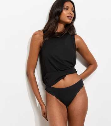 Black Lace Trimmed Jersey Thong