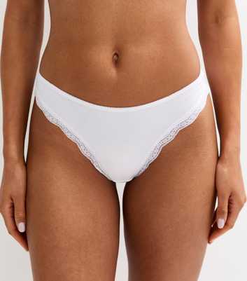 White Lace Trimmed Cotton Jersey Thong