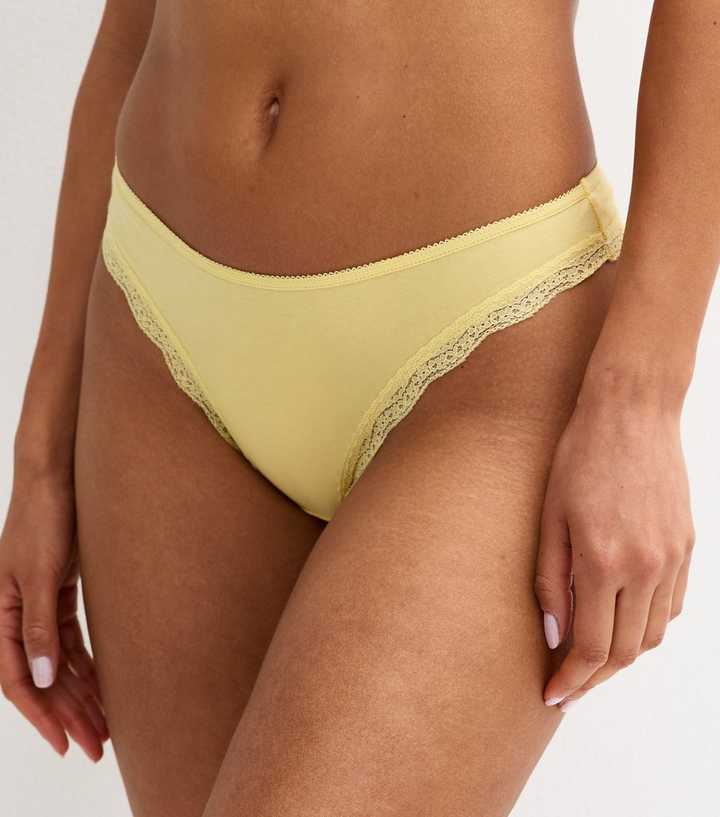 Yellow Lace Trimmed Cotton Jersey Thong