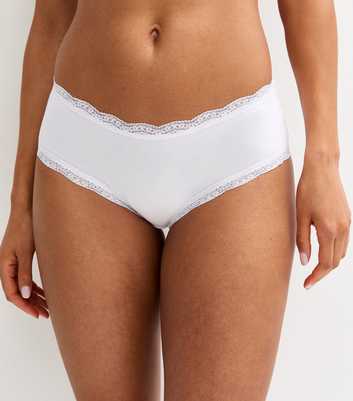 White Cotton Lace Trimmed Brief Shorts