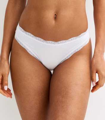 White Cotton Jersey Lace Trimmed Brazilian Briefs