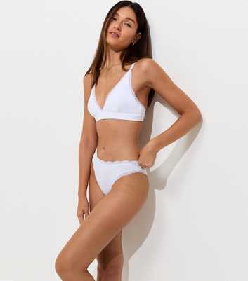 White Cotton Jersey Lace Trimmed Brazilian Briefs