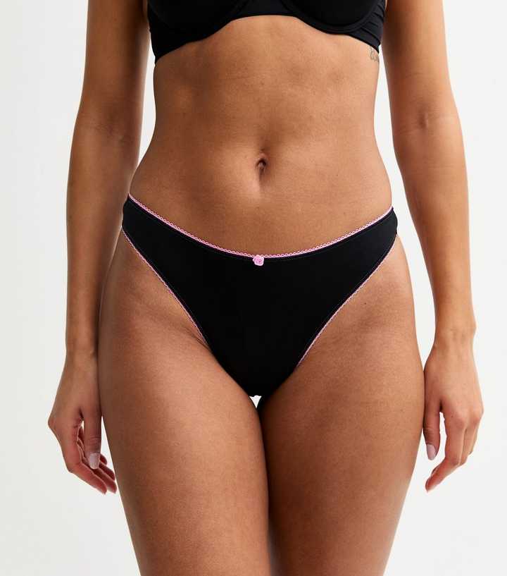 Black and Pink Contrast Trim Micro Thong
