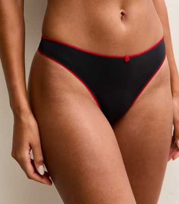 Black and Red Contrast Trim Micro Thong
