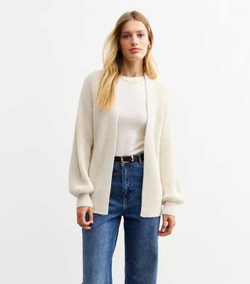 Cream Chunky Knit Balloon Sleeve Cardigan 