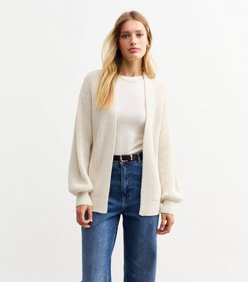 Cream Chunky Knit Balloon Sleeve Cardigan