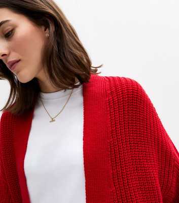 Red Chunky Knit Balloon Sleeve Cardigan 