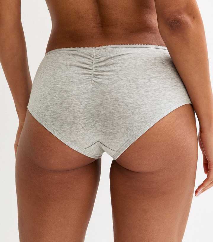 Grey Cotton Jersey Ruched Back Brief Shorts