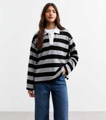 Light Grey Striped Relaxed Fit Rugby Top