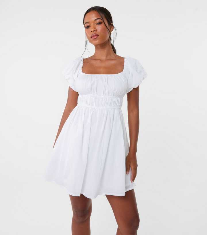 Pink Vanilla White Puff Sleeve Mini Dress | New Look